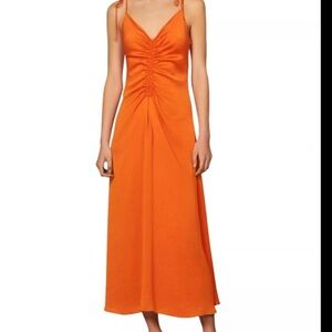 Sandro Praline Orange Tomato Ruched Maxi Dress size 8 (38) New
